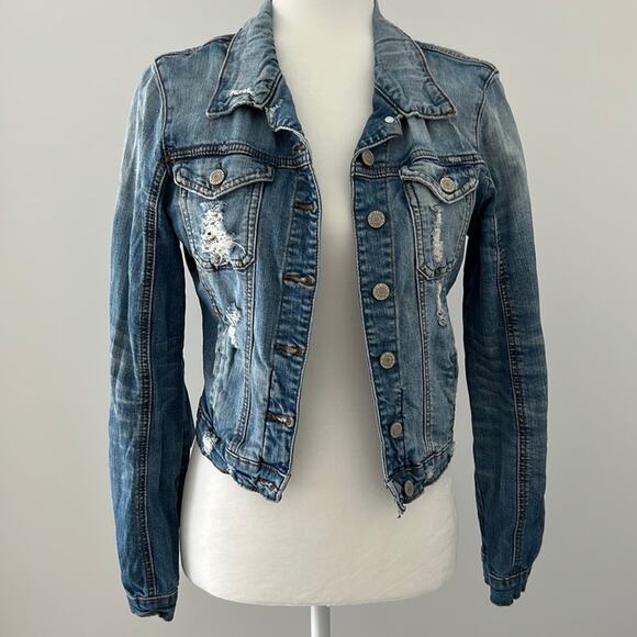 KLIQUE B distressed denim jacket cropped small - Picture 1 of 8
